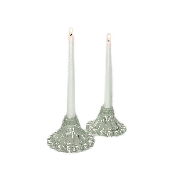 Set Of Vintage Clear Glass Round Ball Edge Home Decor Candlestick Holders - Picture 6 of 6